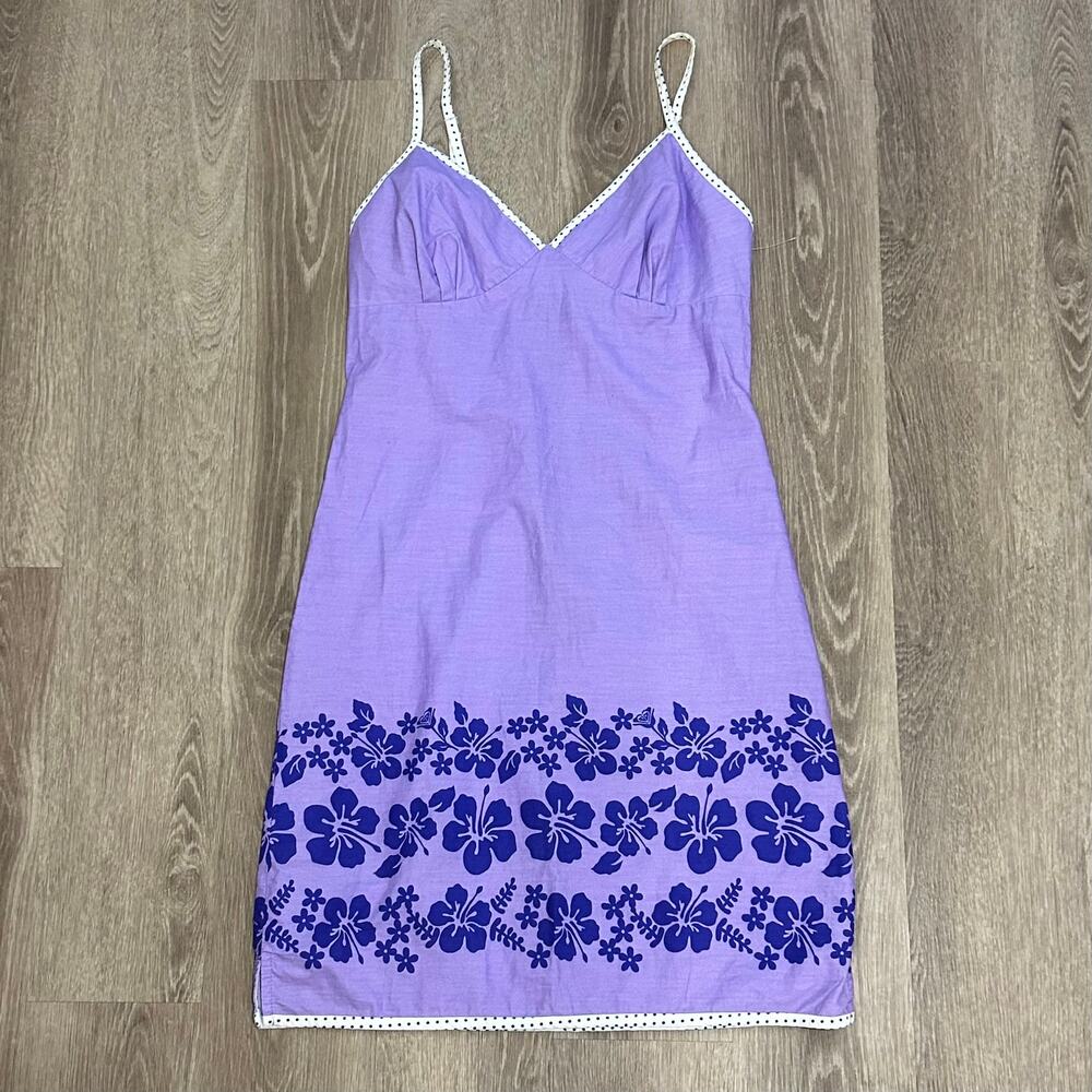 Roxy Quiksilver Vintage Purple Floral Slip Dress Made in USA Y2K L